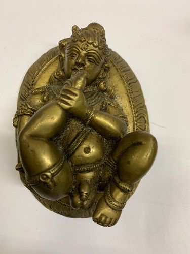 Antike Statue Östlich Bronze Golden Krishna Kind - Picture 3 of 5