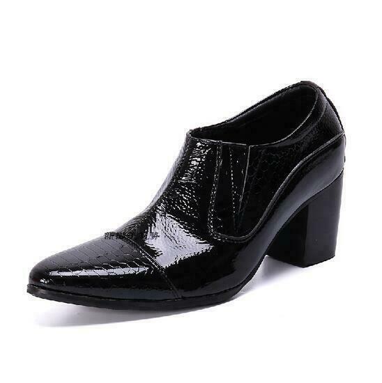 Zapatos formales de vestir de cuero de tacón cubano de tacón medio alto para hombre para agregar altura