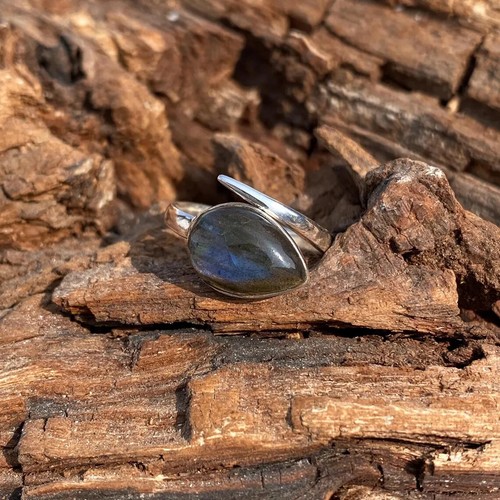 925 Sterling Solid Silver Labradorite Pear Ring Gemstone Statement Ring - Picture 6 of 12