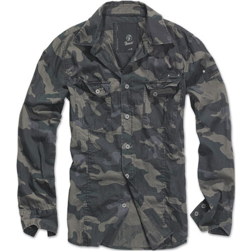 Brandit Mens SlimFit Hiking Shirt Military Long Sleeve Army Cotton Top Dark Camo - Bild 1 von 7
