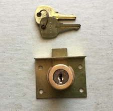 Vintage National Lock Co. Company, Drawer Lock,  New Old Stock With Keys