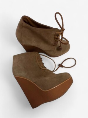 Dsquared2 Suede Wedge Ankle Boots Brown Platform EU 36 Made in Italy