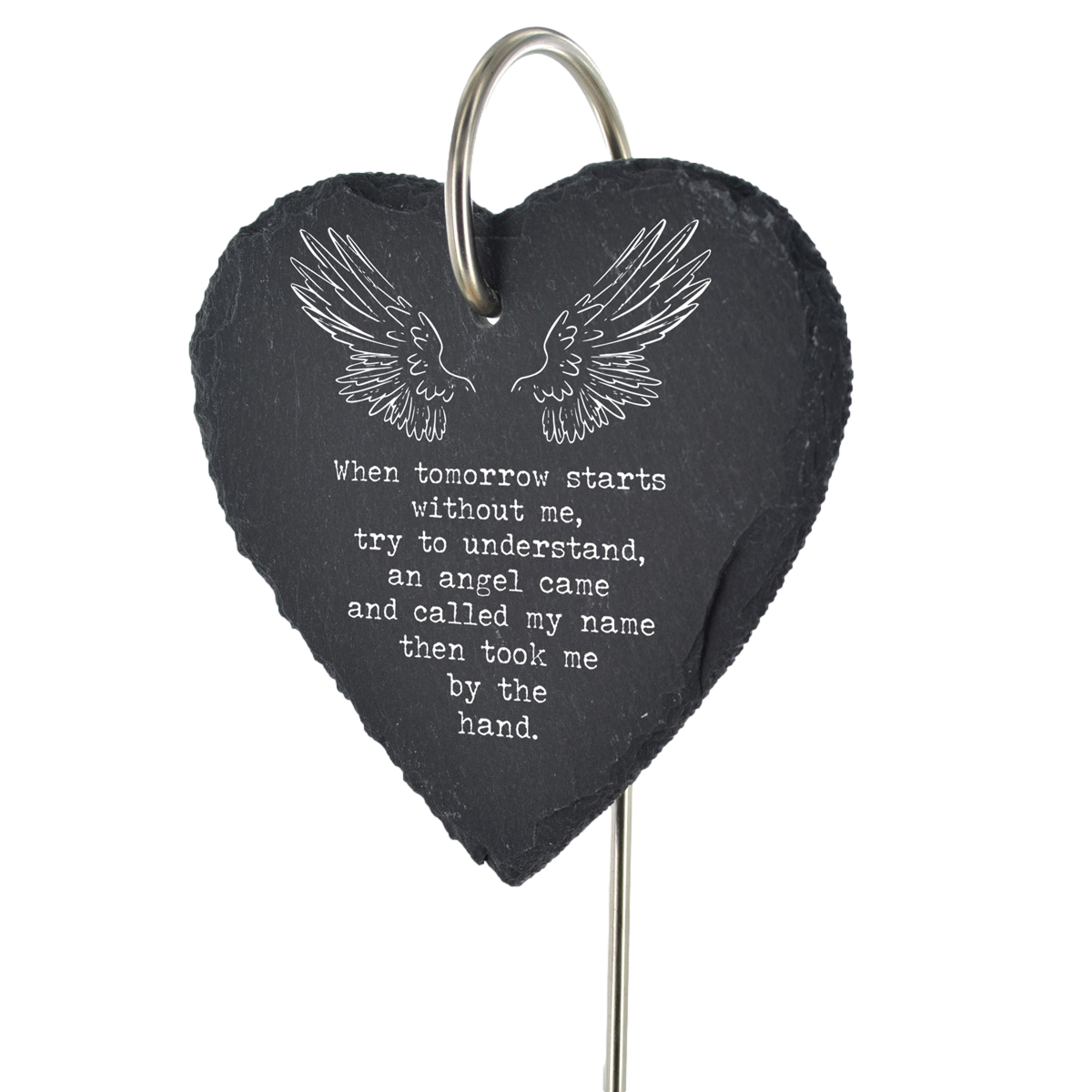 Angel Wings Grave Stick Marker Plaque Ornament Memorial Slate Heart Graveside