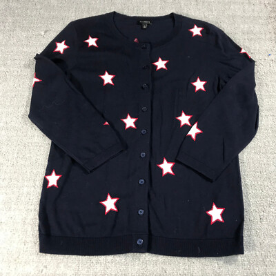 Talbots Sweater Womens Small Cardigan All Over Print Stars Navy
