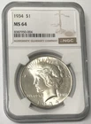 1934 Silver Peace Dollar $1 NGC MS64