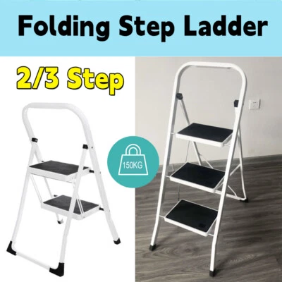 WINHOLDER Folding 2 3 Step Ladder Safe Non Slip Mat Tread Heavy Duty Stool Ladders Kitchen