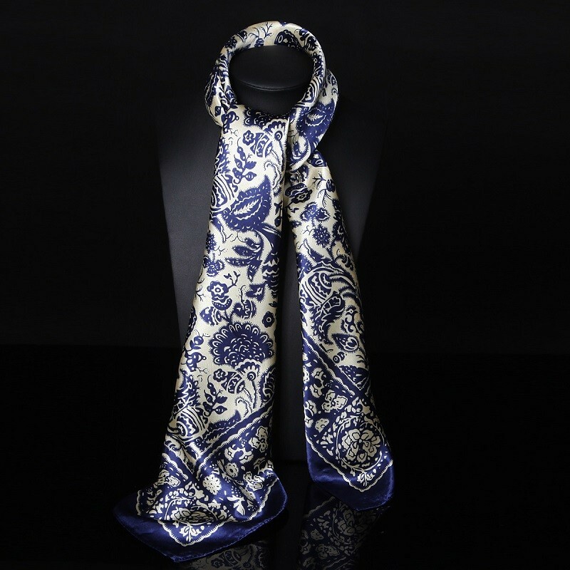 Ladies Blue Square Head Neck Scarf Wrap Satin Silk Vintage Shawl 90cm