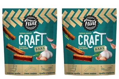 2 PACKS Rusk Beer Snack Baked Bread Crisps FLINT CRAFT Rye Croutons Garlic 100g