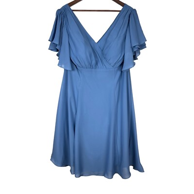 Chiffon Jjshouse Blue Dress JJs House Dress Women 18W Blue Midi A-line  V-Neck Chiffon
