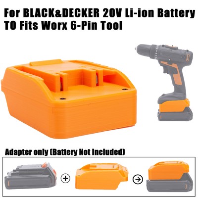 Suitable For Black&Decker 20V Li-Ion Battery Adapter To Fits Worx 20V 6-PIN Tool