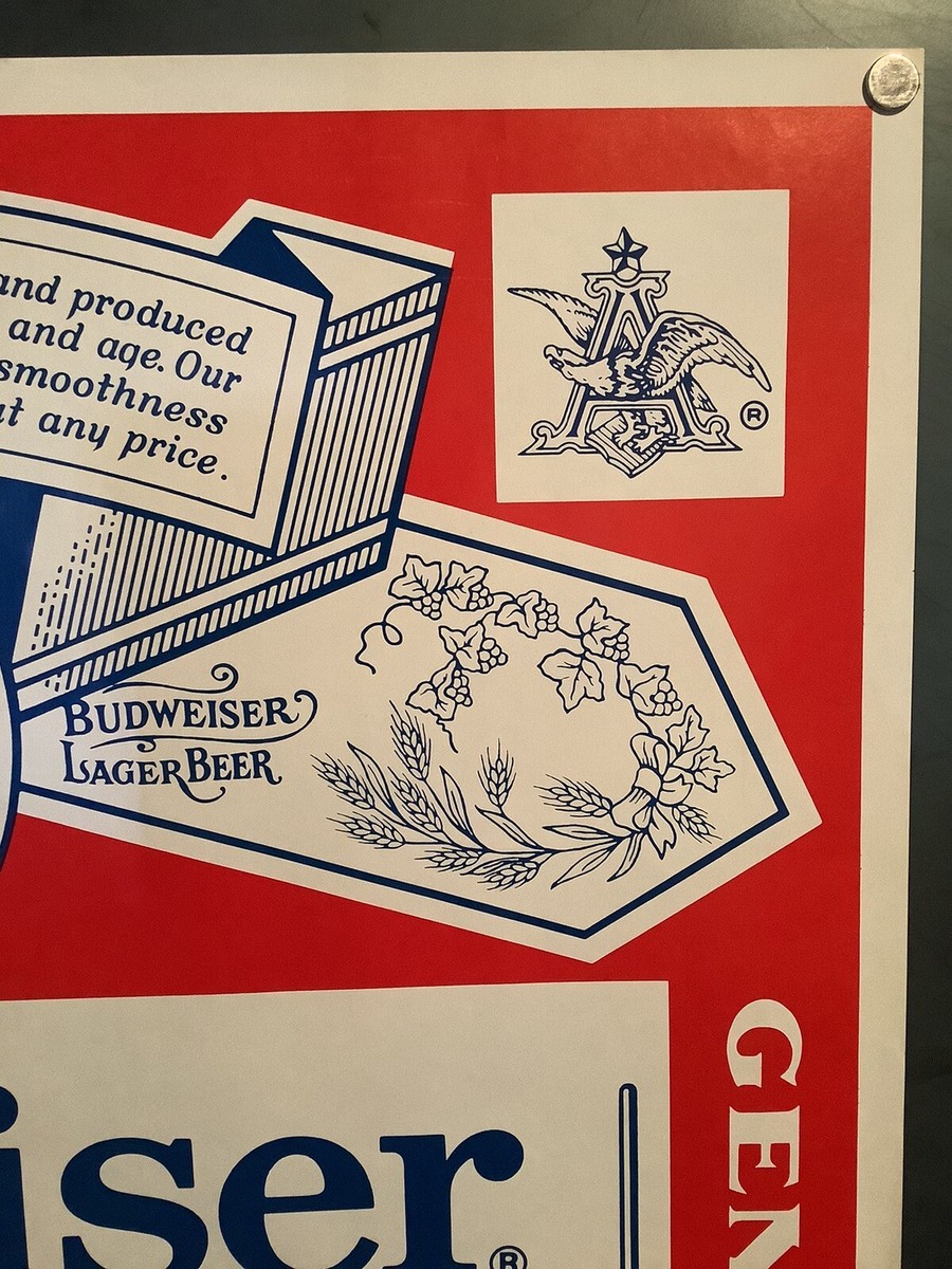 Vintage Budweiser Beer Can Label Poster 28x22 Anheuser-Busch