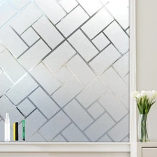 Window Film, Frosted Glass Static Cling with No-Adhesive Tile Shape Window Cover