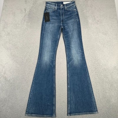 Rag & Bone Jeans Womens 24 Casey High Rise Flare Denim Blue Stretch 33'' New