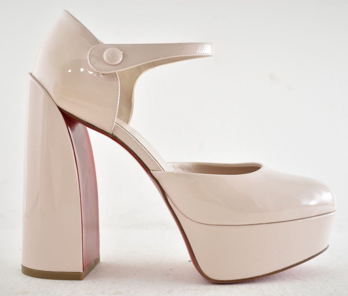 Christian Louboutin Movida MJ 130 Leche Patent Platform Block Heel