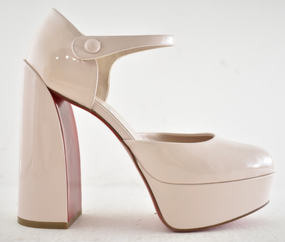 Christian Louboutin Movida MJ 130 Leche Patent Platform Block Heel