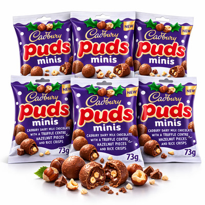 Cadbury Dairy Milk Mini Puds 73g x 6 Beutel Großpackung Vorteilspackung Trüffel Haselnuss