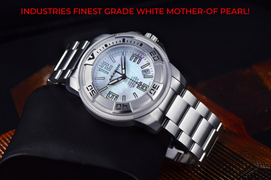 New! ARAGON White MOP Dial Swiss MicroTek T-100 Tube Automatic Watch  45mm A403