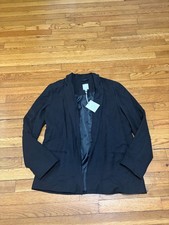 LC Lauren Conrad Women's Open Front Blazer Jacket Sz Large Black Relaxed NWT 64