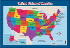 USA Map for Kids - United States Wall/Desk Map 18" X 26" Laminated 