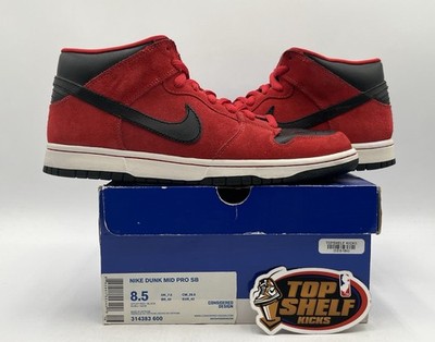 Nike Dunk Mid Pro SB Size 8.5 Red Authentic Skateboard Sneakers Men Shoes Rare 