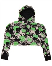 FILA Womens Oversized Crop Hoodie Jumper UK 6 XS Green Geometric Viscose SA07