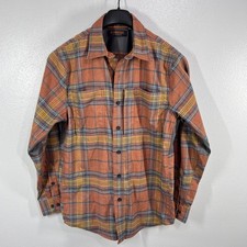 Ridgecut Toughwear Mens Flannel Shirt Medium Orange Plaid Button Up Workwear