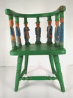Vintage Wood Folk Art Doll Decor Chair Hand Painted Carved Figure Spindle 15"
