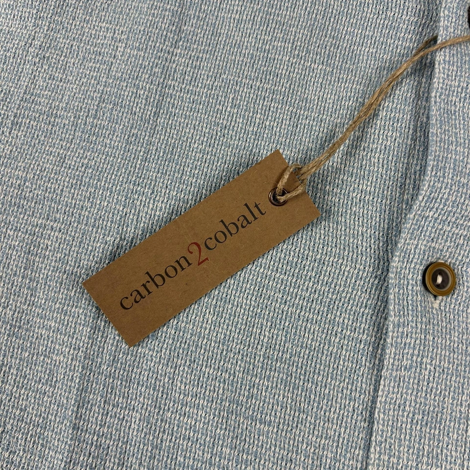 Рубашка мужская Carbon2cobalt большая синяя текстурированная с коротким рукавом на пуговицах спереди хлопок - Изображение 3 из 4