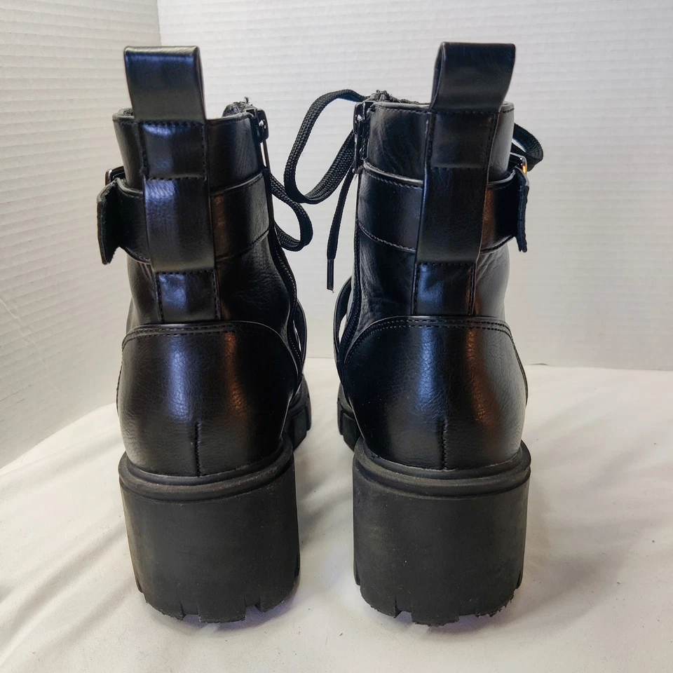 Seychelles Harley Black Faux Leather Moto Combat Boots 11 Wide Lug Sole Grunge - Image 3 of 4