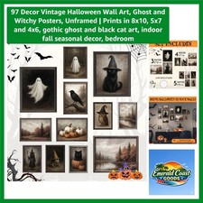 Vintage Halloween Wall Art, Ghost and Witchy Posters, Unframed  Prints in 8x...
