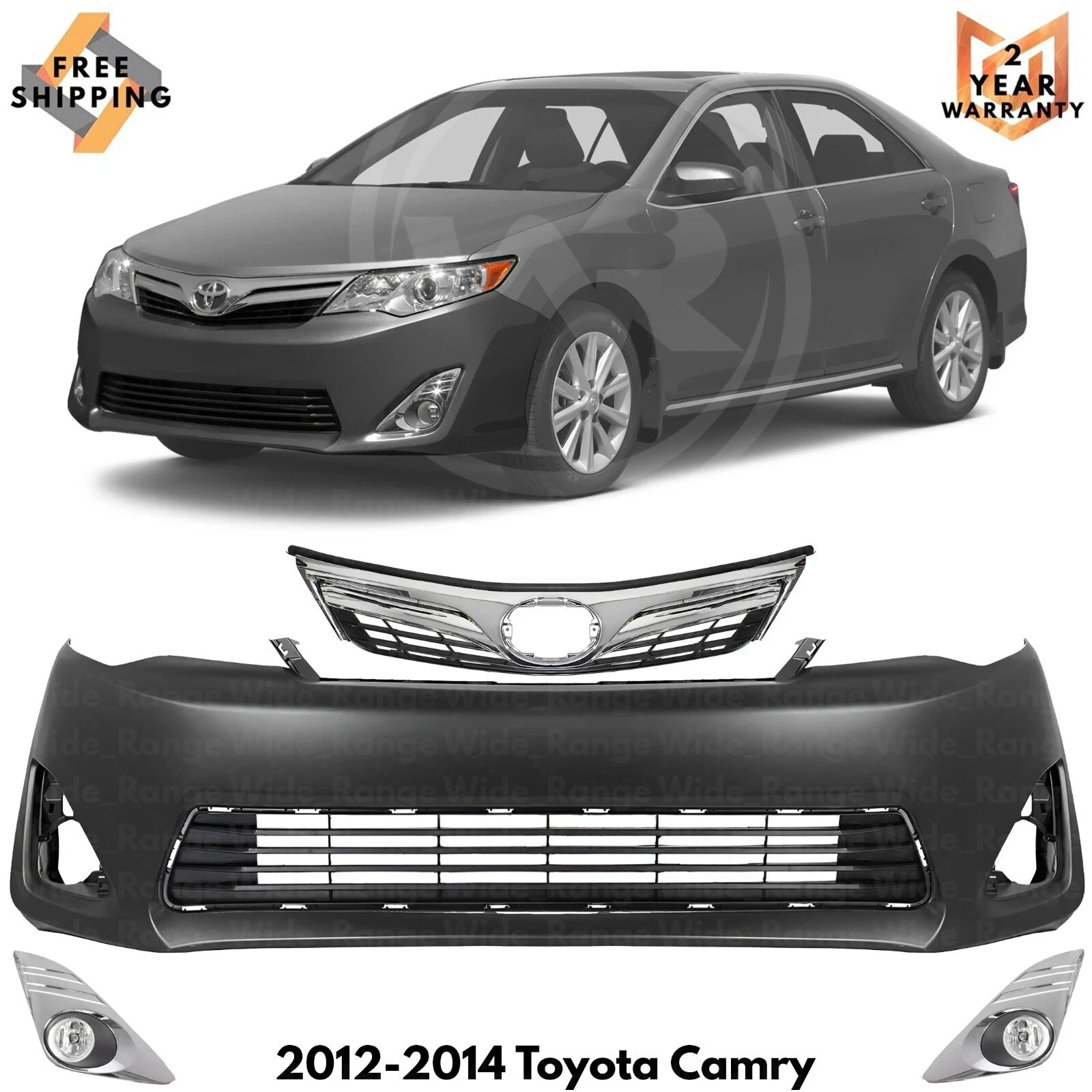 Front Bumper Cover Fascia & Grille Assembly For 2012-2014 Toyota Camry