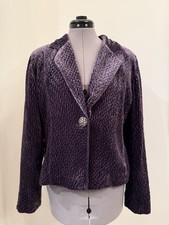 Chico's Velvet Jacket Blazer Purple Long Sleeve Textured Size 1 6-8 NEW