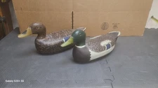 Vintage Antique Charles Schoenheider  Drake & Hen Mallard Wooden Duck Decoys