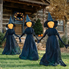 Halloween Witch Decorations Outdoor, 5 FT Set of 3 Light up Witches Stakes