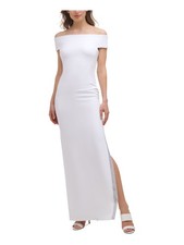 CALVIN KLEIN Womens White High Leg Slit Lined Short Sleeve Formal Dress 6