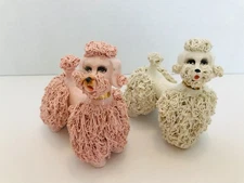 Vintage White & Pink Spaghetti Poodles w/Life-Like Eyes, Set of 2