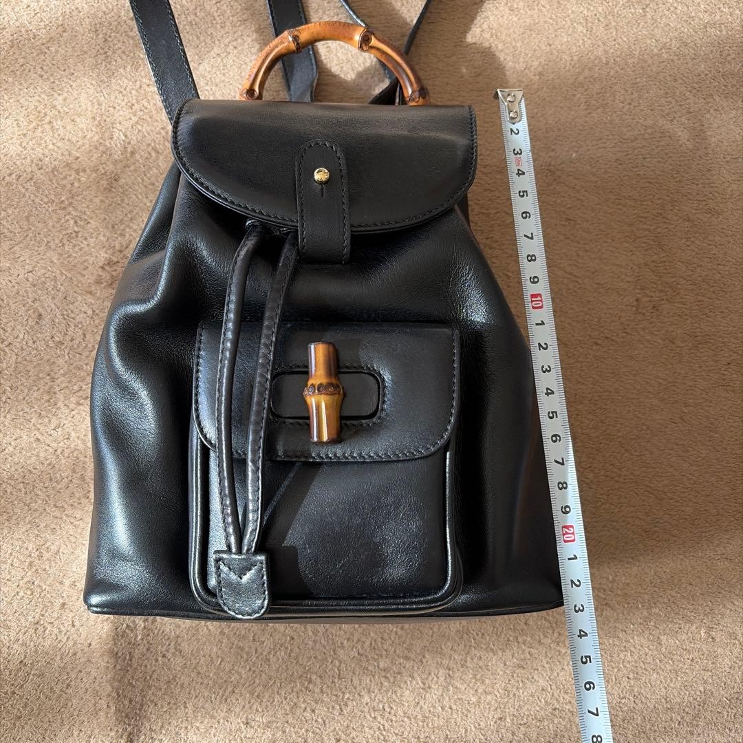 Gucci Leather Mini Backpack Black Bamboo Handle Vintage Used image 10