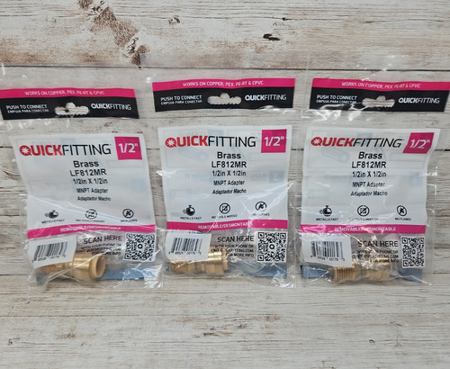 QUICK FITTING 1/2" Push to Connect x 1/2in MNPT Brass Adapter LF812MR *Lot of 3*