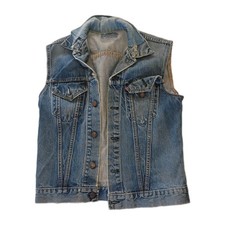 LEVIS Big E Vintage S/M Denim Sleevless Vest Button Front Indigo Red Tab