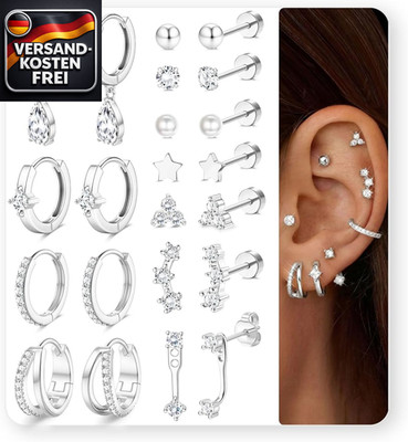 Hypoallergene Ohrringe Damen 14K Vergoldet Flatback Ohrstecker Set Creolen Huggi