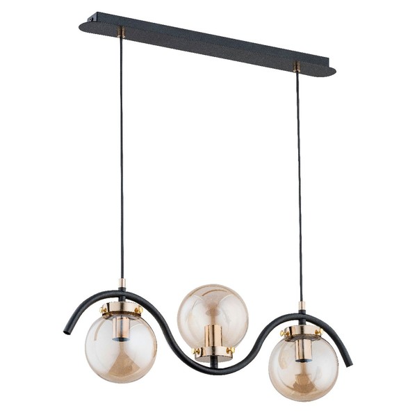 HäNgelampe 3-Flammig Glas Schwarz Bernstein E14 L:60 Cm Pendelleuchte KüChe-image