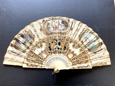 Victorian C1800's French Hand Carved and Hand Painted Silk Fan