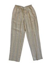 Vtg 90s NWT Women  s Linen Blend Casual Striped Beige Pants, Medium, Deadstock