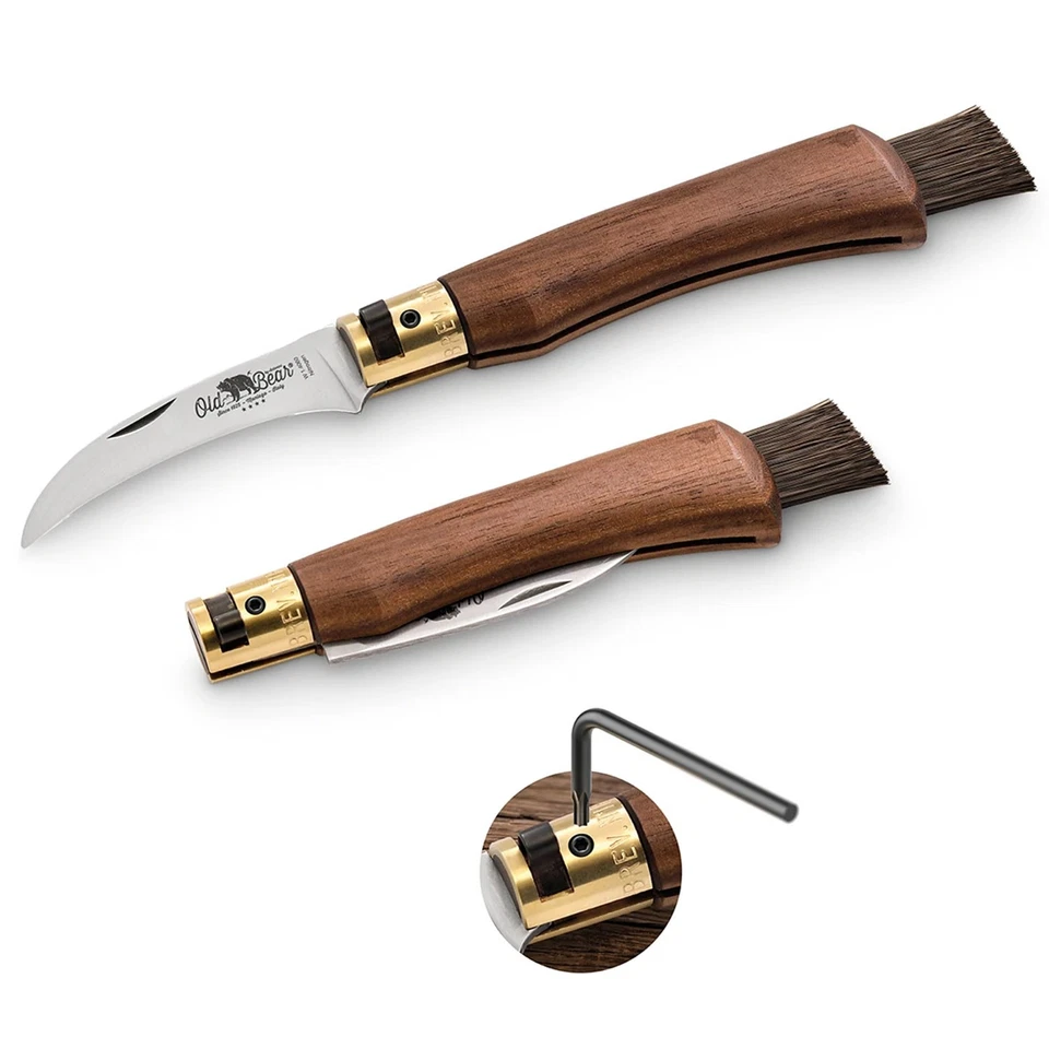 ANTONINI Old Bear Ultility Mushroom - Pilzmesser mit Walnussholzgriff und Bürste