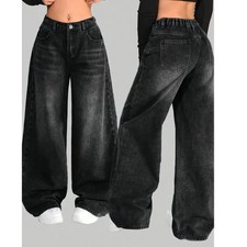 Women's Jeans Baggy Street Style Loose Fit Pants Casual Denim With Slant Pockets