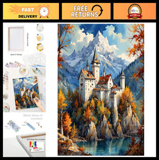 DIY Paint by Numbers Kit - Fantasy Castle in Autumn Mountains, 16x20in Framed Ar