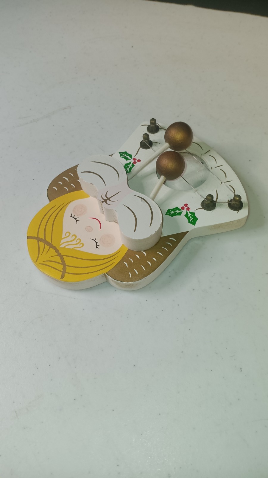 1988 Angel NCE WOOD Hand Painted Christmas CHIME HARP Magnetic/Wall Hanging