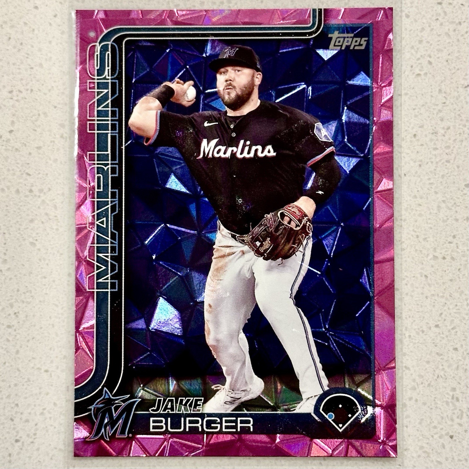 2025 Topps Pink Diamante Foil Jake Burger 330 Miami Marlins Baseball Card