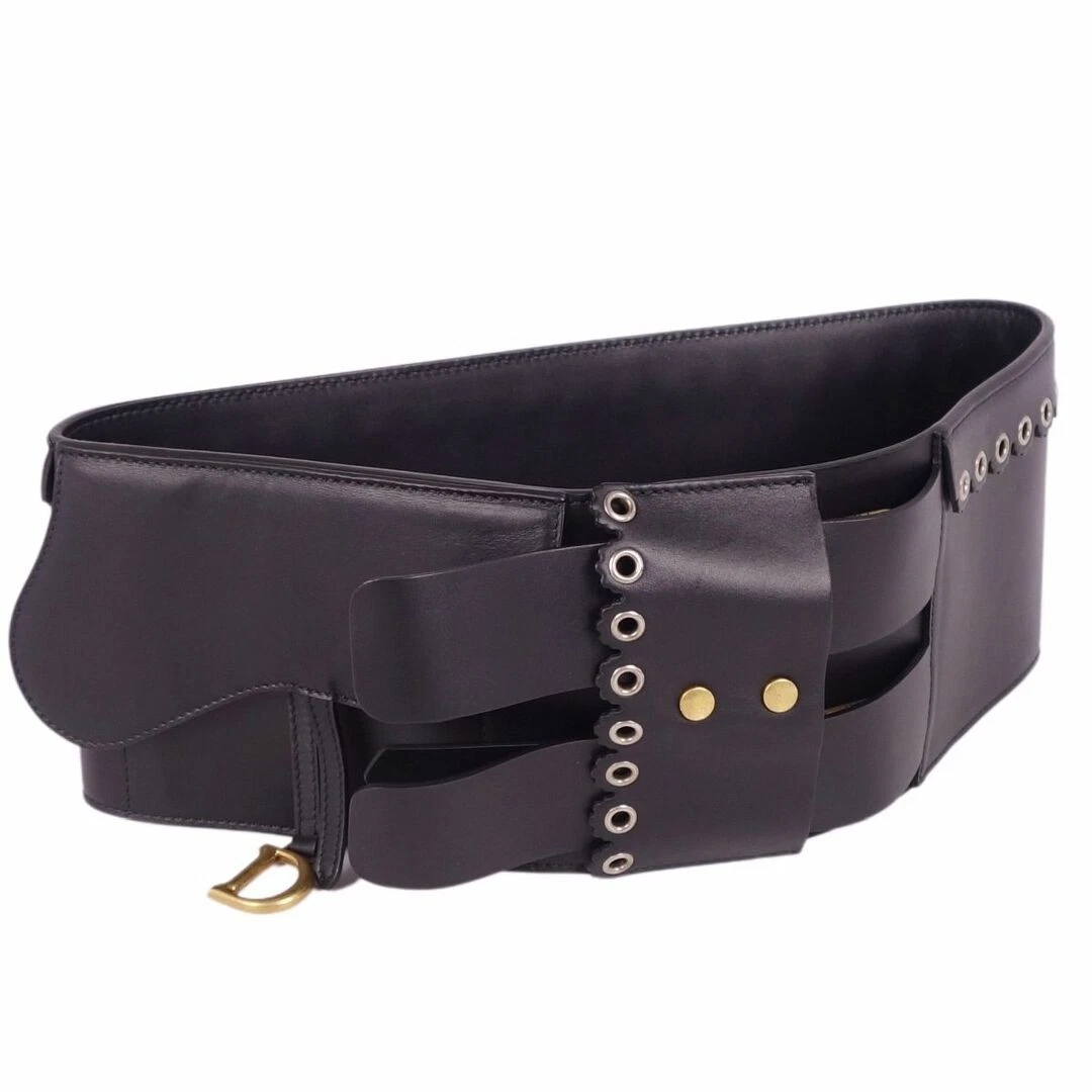Christian Dior Ceinture Selle Taille Marque Cuir de Veau Femme Made In Italy Noir