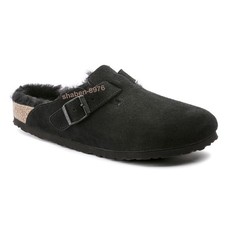 New Birkenstock Boston Shearling Suede Leather Black Women's shoes EU37-40